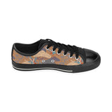 Bonsai bamboo stork japanese pattern brown theme Men's Low Top Canvas Shoes Black