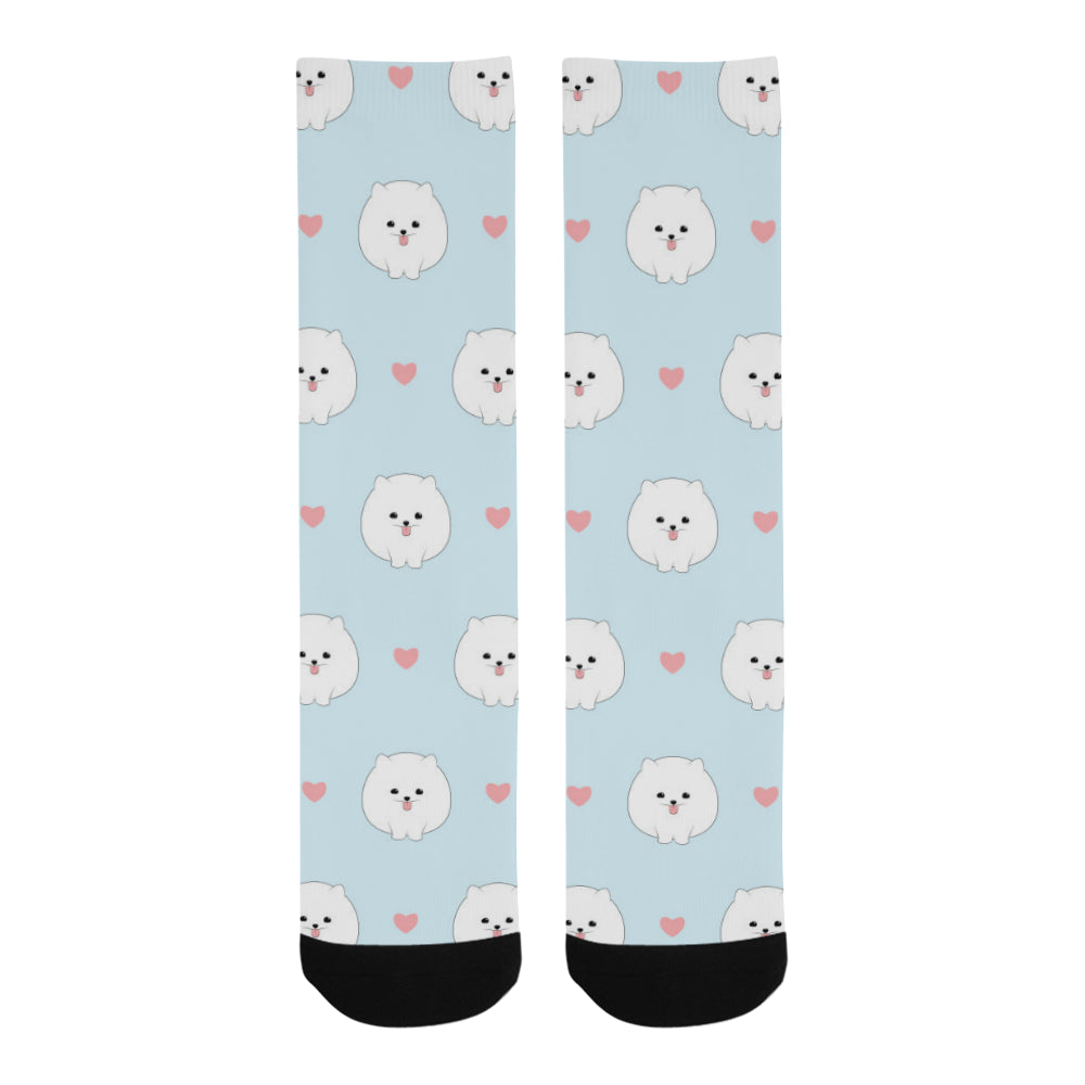 White cute pomeranian pattern Crew Socks