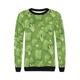 Broccoli pattern green background Women's Crew Neck Sweatshirt