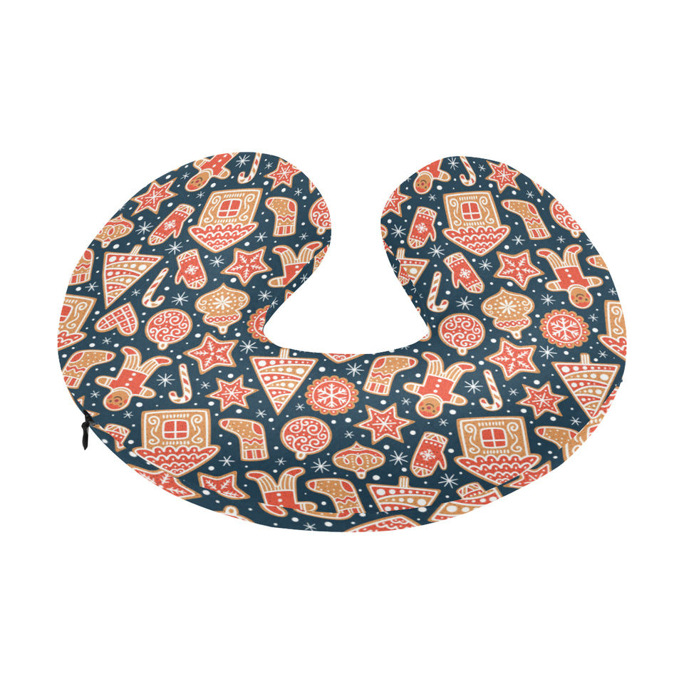 Christmas gingerbread cookie pattern U-Shaped Travel Neck Pillow