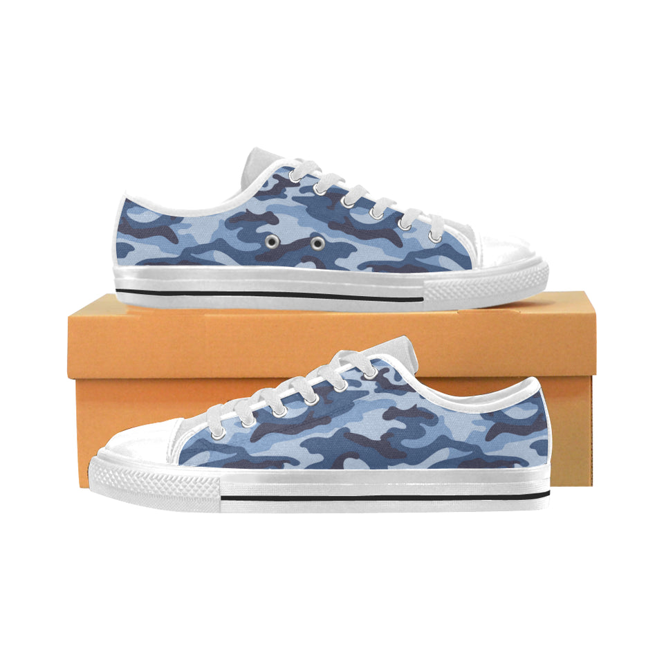 Blue camouflage pattern Men's Low Top Shoes White
