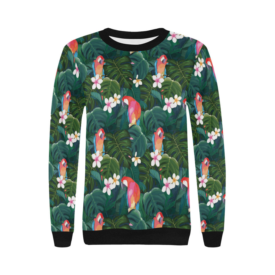 Parrot Palm tree leaves flower hibiscus pattern Women's Crew Neck Sweatshirt