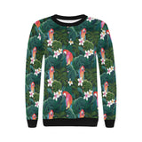 Parrot Palm tree leaves flower hibiscus pattern Women's Crew Neck Sweatshirt