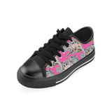 Chameleon lizard pattern pink background Men's Low Top Canvas Shoes Black