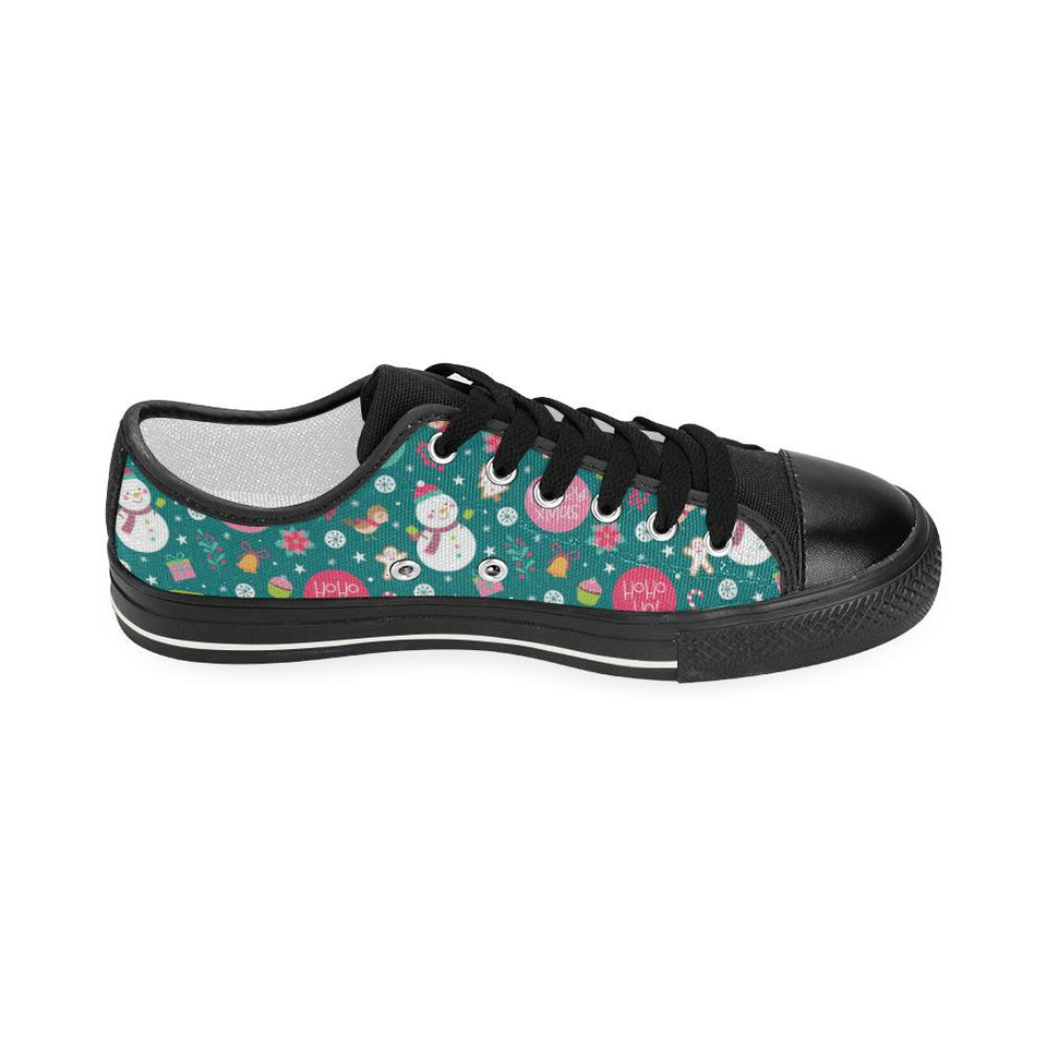 Snowman bird decorative elements christmas pattern Kids' Boys' Girls' Low Top Canvas Shoes Black