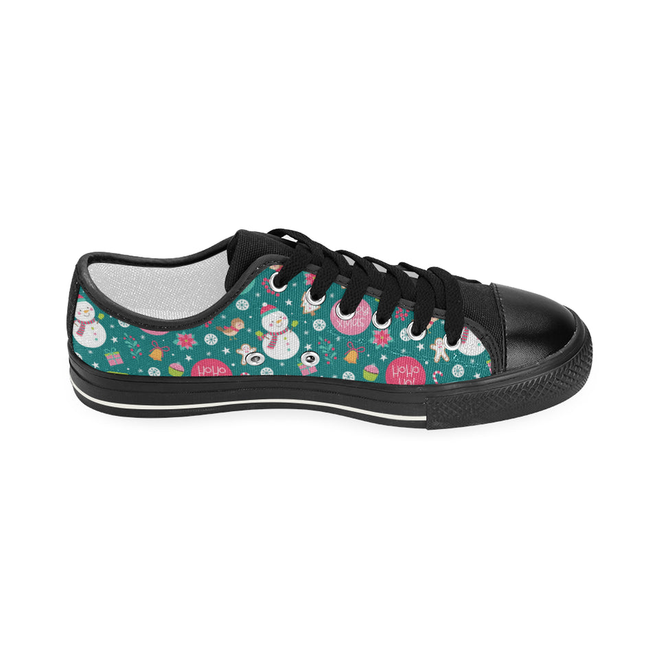 Snowman bird decorative elements christmas pattern Women's Low Top Canvas Shoes Black
