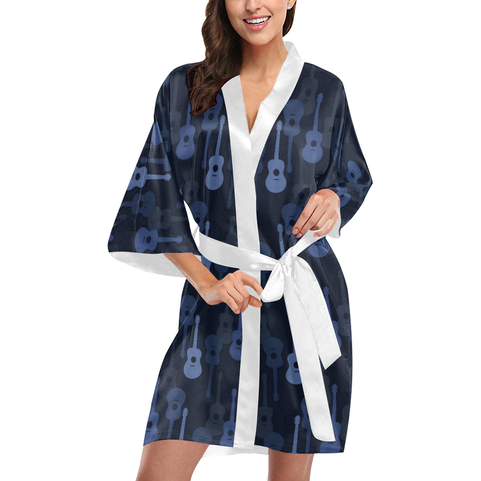 Blue Theme guitar pattern Women's Short Kimono Robe