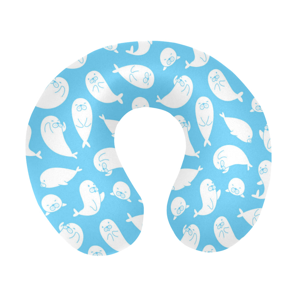 Cute white sea lion seals pattern U-Shaped Travel Neck Pillow
