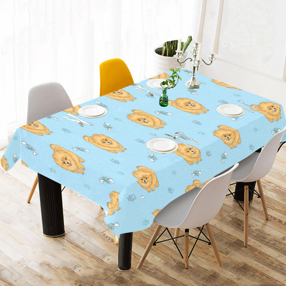 Brown cute pomeranian blue blackground Tablecloth