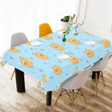Brown cute pomeranian blue blackground Tablecloth