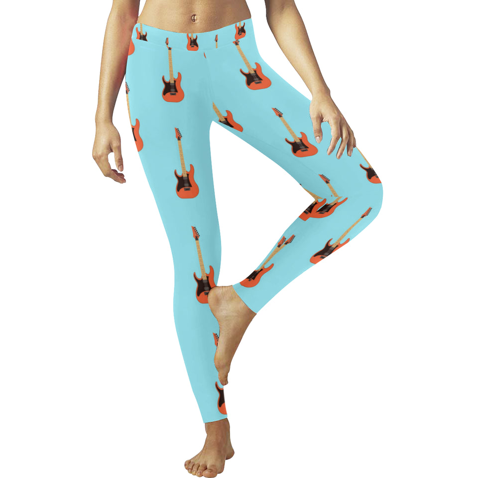 electric guitar pattern light blue background Women's Legging Fulfilled In US