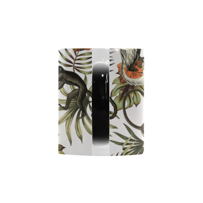 Monkey red hibiscus flower palm leaves floral patt Morphing Mug Heat Changing Mug