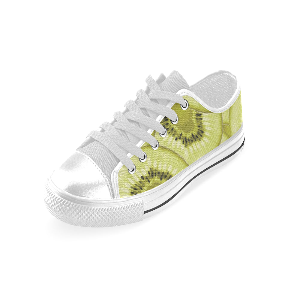 Sliced kiwi pattern Men's Low Top Canvas Shoes White