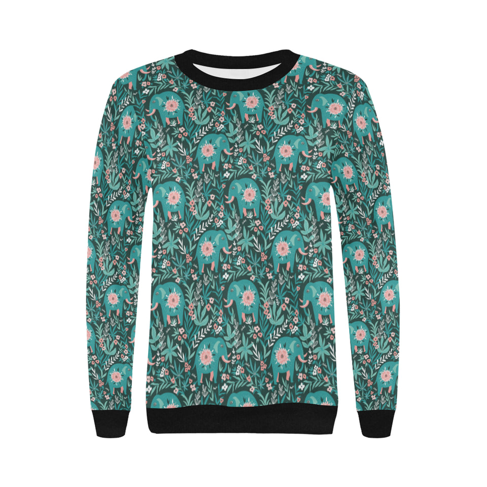 Elephants jungle pattern Women's Crew Neck Sweatshirt