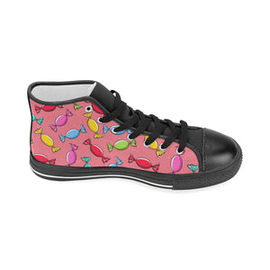 Colorful wrapped candy pattern Women's High Top Canvas Shoes Black