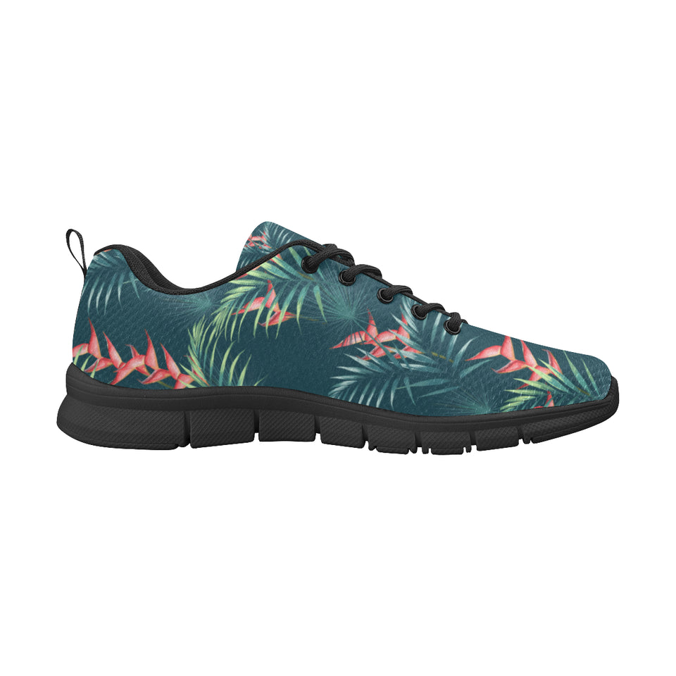 heliconia flowers, palm and monstera leaves on bla Women's Sneaker Shoes