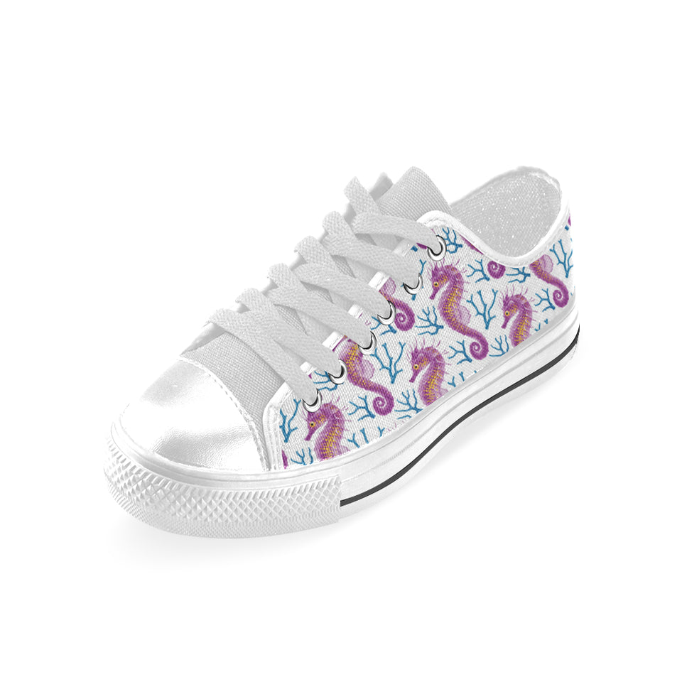 Purple seahorse blue coral pattern Men's Low Top Shoes White