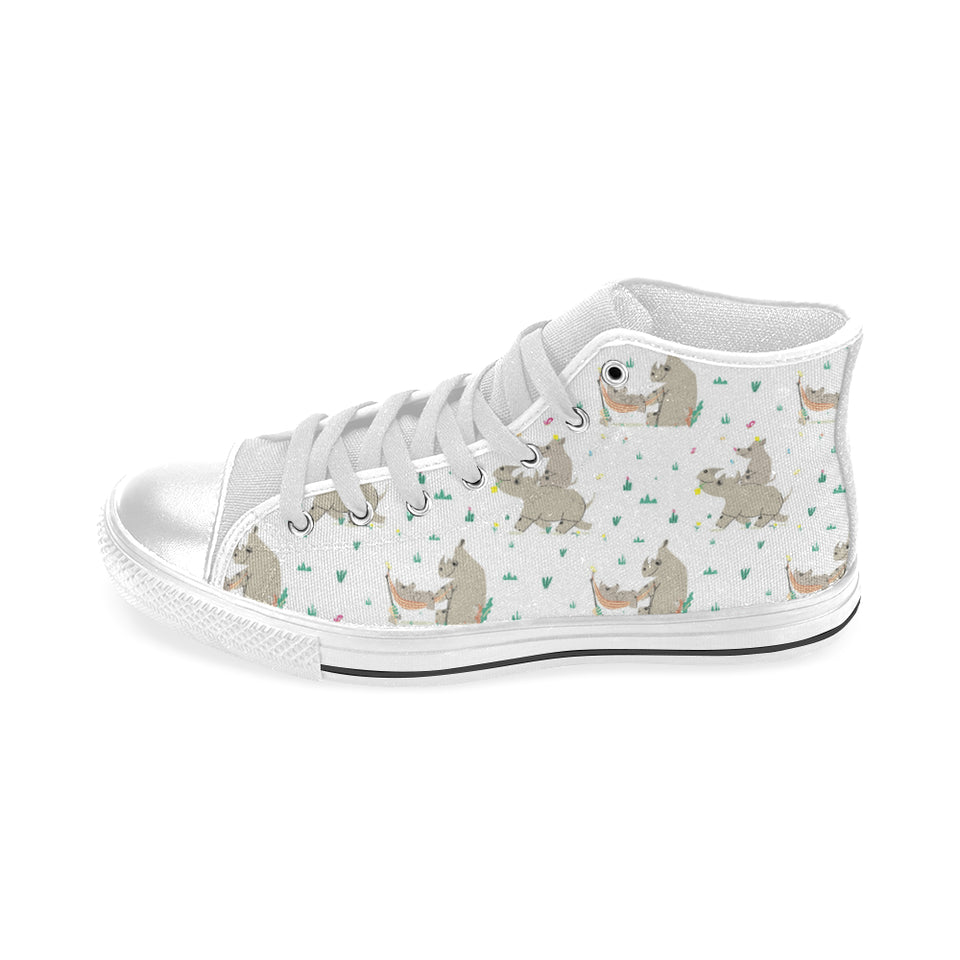 Cute Rhino pattern background Men's High Top Canvas Shoes White