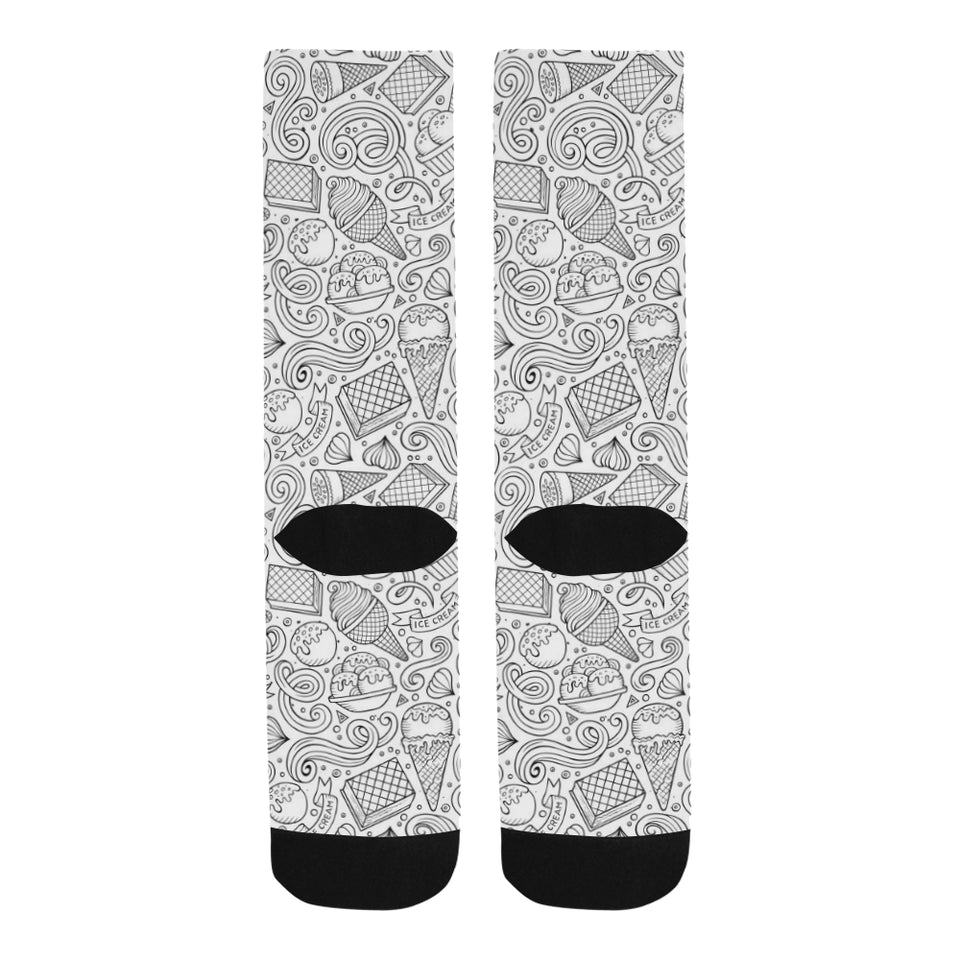 Cartoon hand drawn ice cream black white Crew Socks