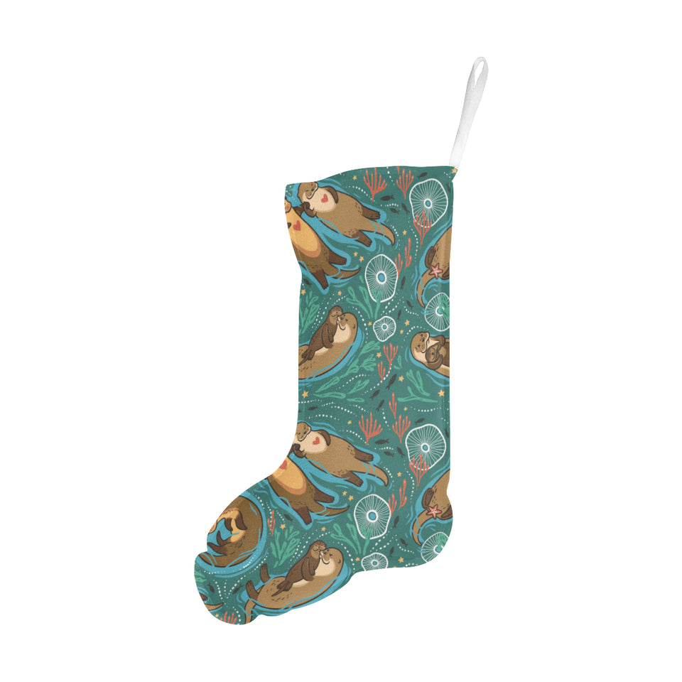 cute brown sea otters ornamental seaweed corals gr Christmas Stocking