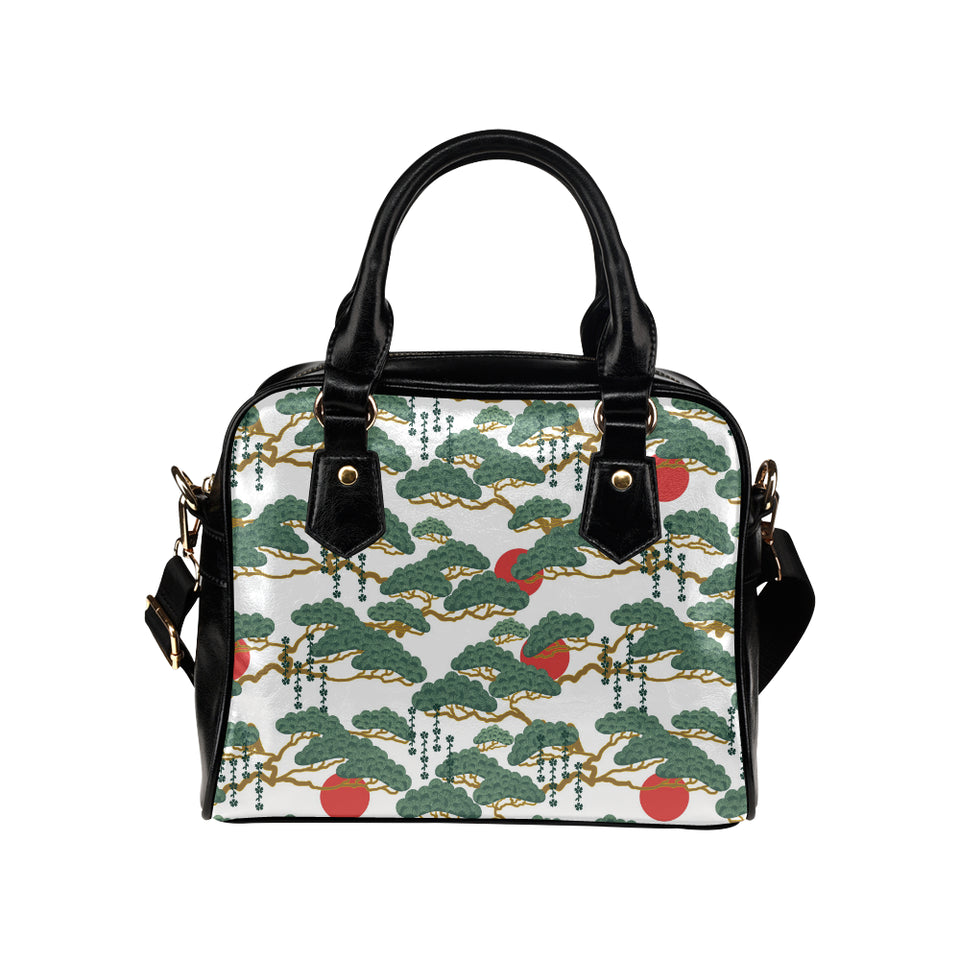 Bonsai red sun japanese pattern Shoulder Handbag