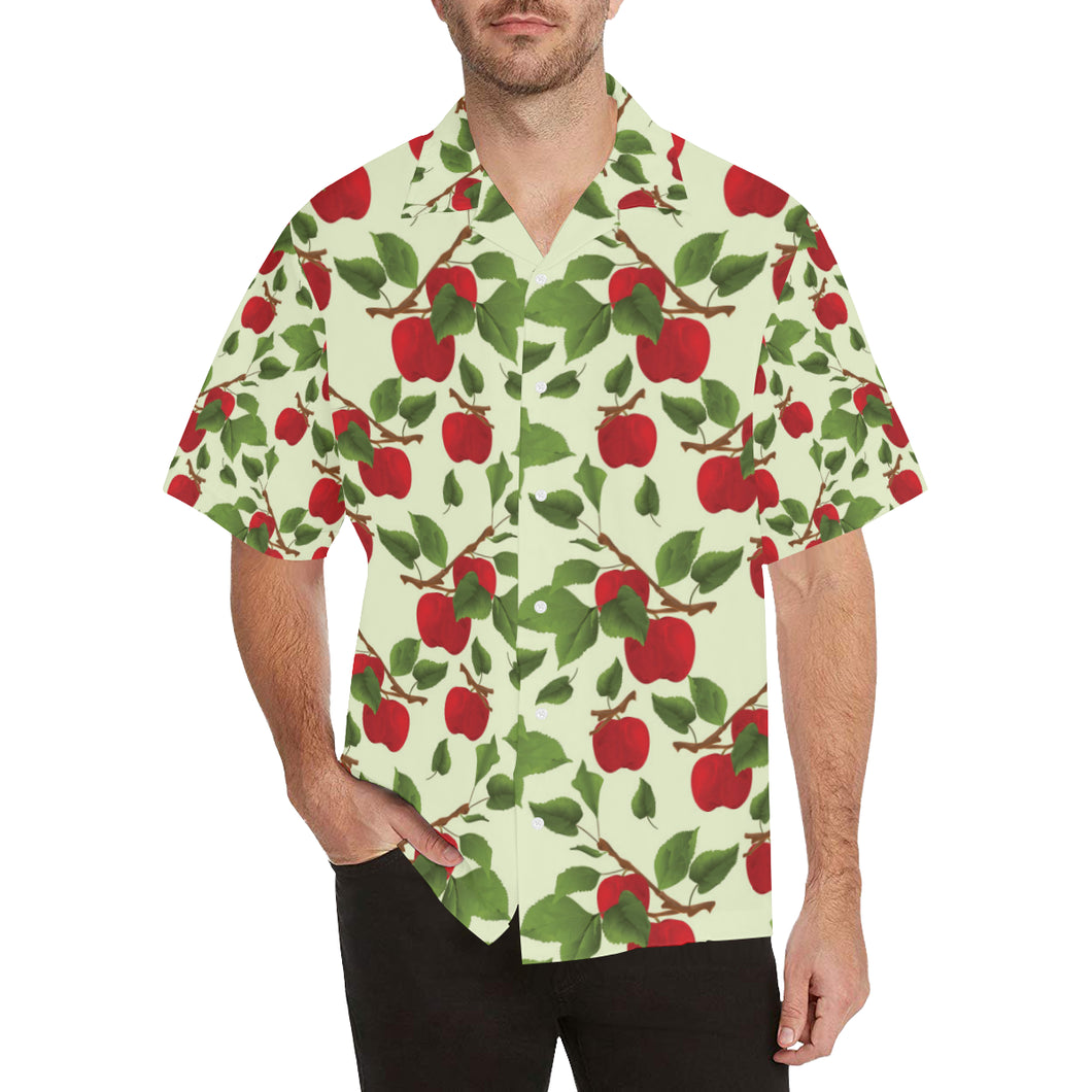 Red apples leaves pattern Men's All Over Print Hawaiian Shirt