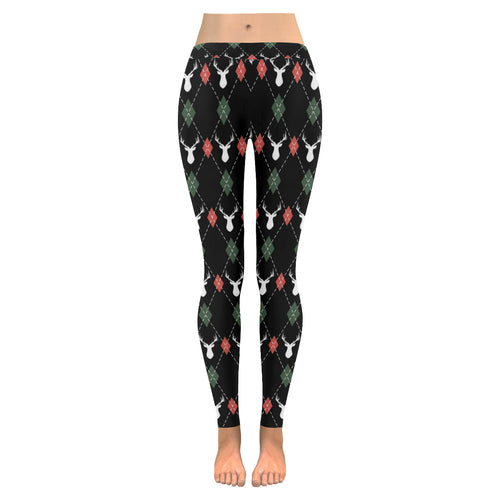 Deer Christmas new year pattern argyle Women's Legging Fulfilled In US