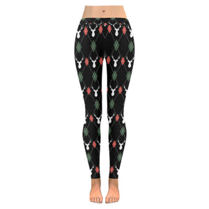 Deer Christmas new year pattern argyle Women's Legging Fulfilled In US