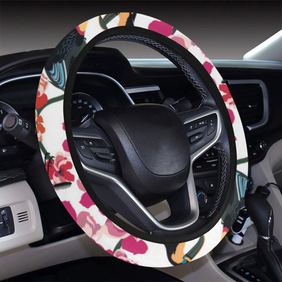 Toucan flower design pattern Car Steering Wheel Cover