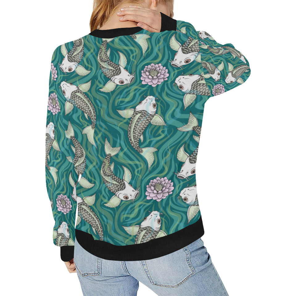 Koi Fish Carp Fish lotus pattern Women's Crew Neck Sweatshirt