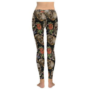 Skull rose humming bird flower pattern Women's Legging Fulfilled In US