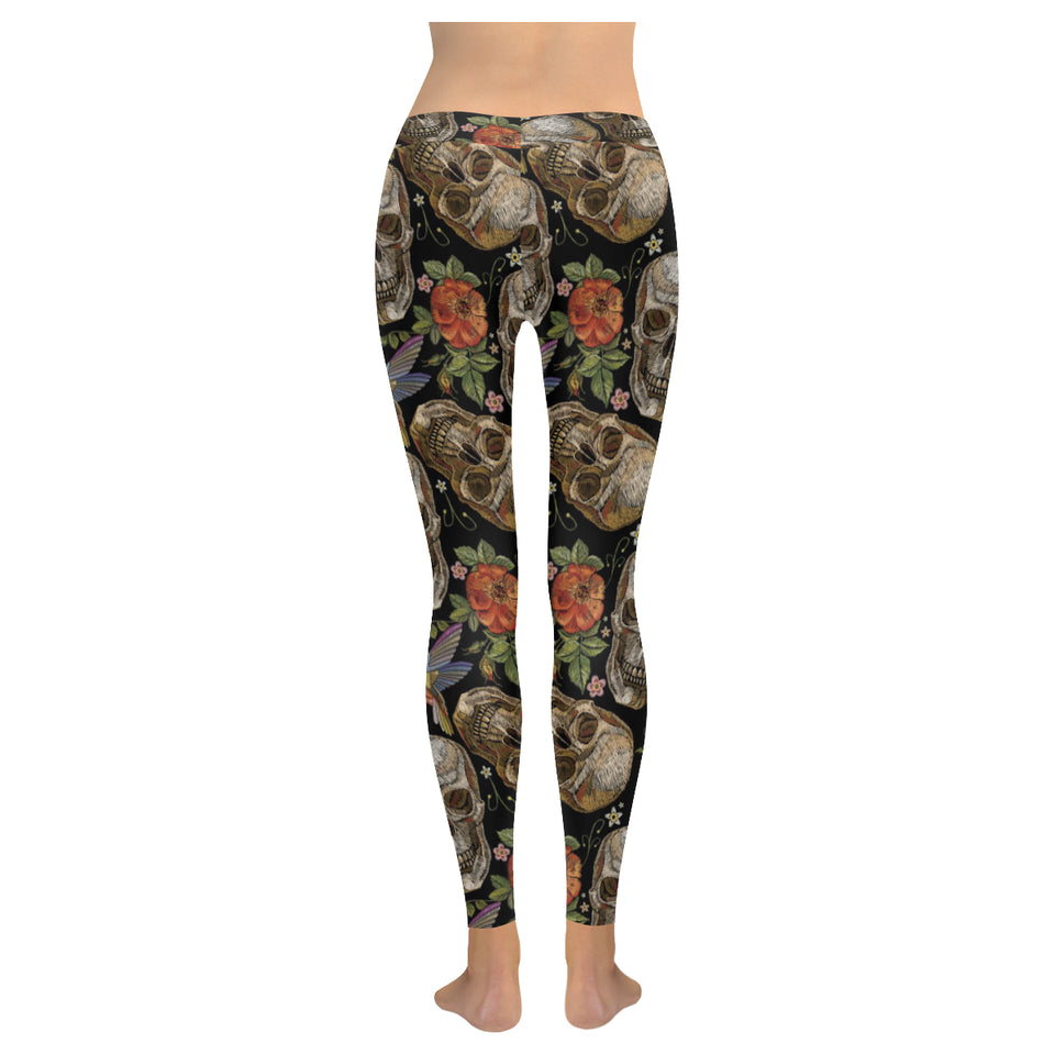 Skull rose humming bird flower pattern Women's Legging Fulfilled In US