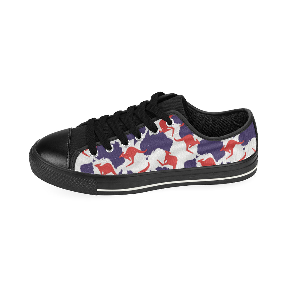Kangaroo Australian pattern Men's Low Top Canvas Shoes Black