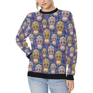 Sugar skull flower pattern Women's Crew Neck Sweatshirt