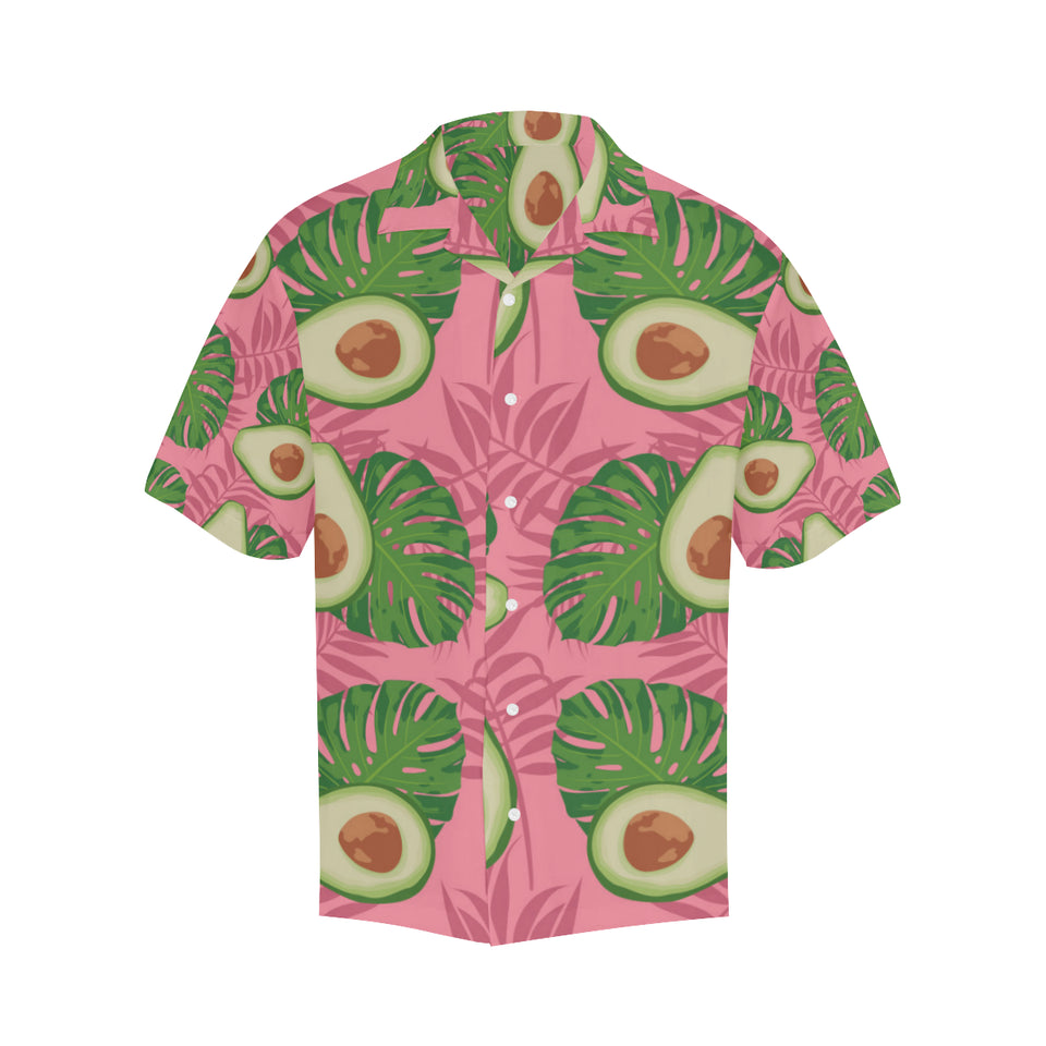 Avocado slices leaves pink back ground Men's All Over Print Hawaiian Shirt
