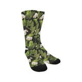 White orchid flower tropical leaves pattern blackg Crew Socks