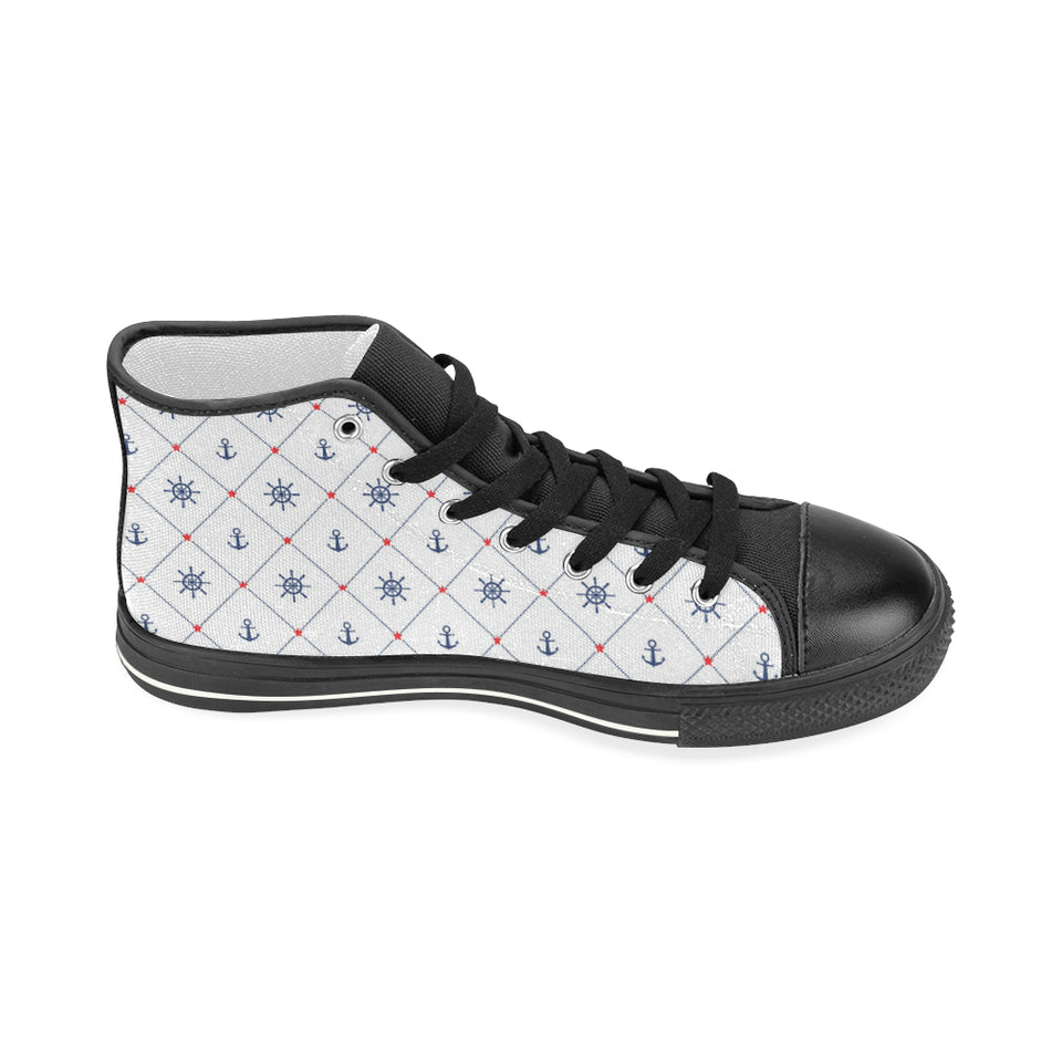 Anchor rudder nautical design pattern Women's High Top Canvas Canvas Shoes Black