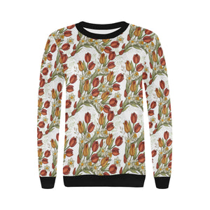 Red tulips and daffodils pattern Women's Crew Neck Sweatshirt