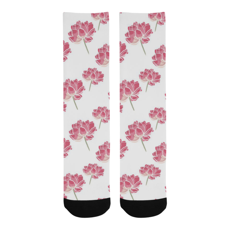 Pink lotus waterlily pattern Crew Socks