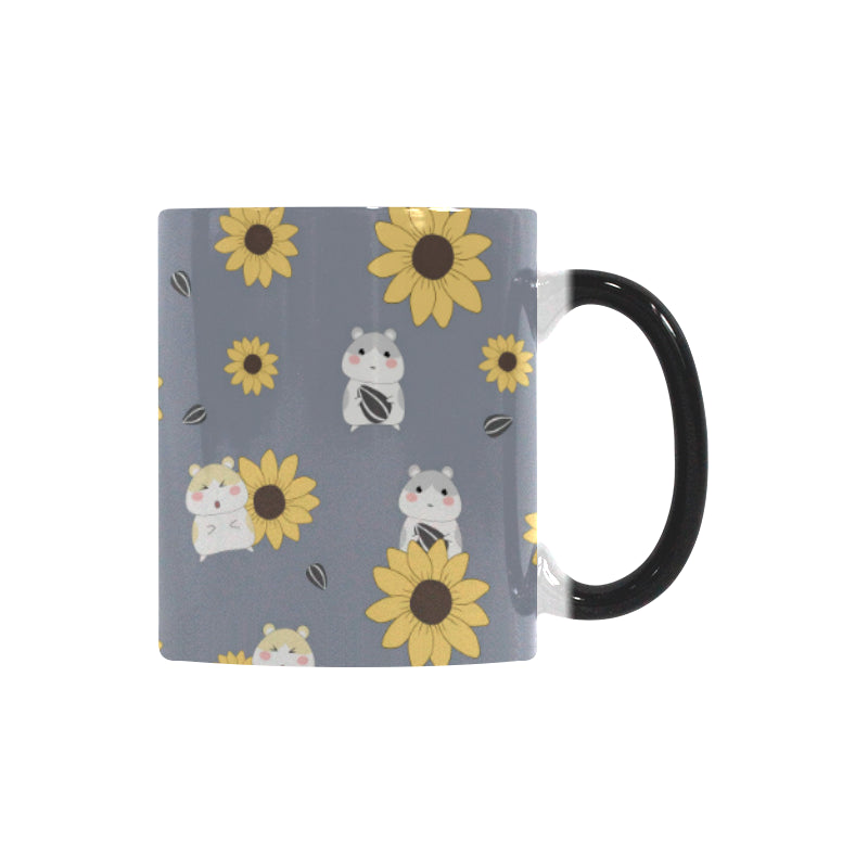 Cute hamster sunflower pattern background Morphing Mug Heat Changing Mug