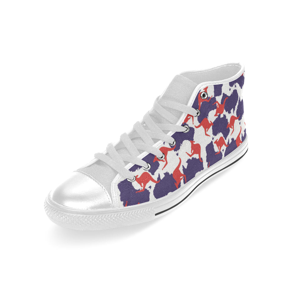 Kangaroo Australian pattern Men's High Top Canvas Shoes White