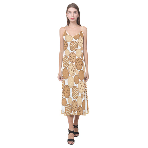 Various cookie pattern V-Neck Open Fork Long Dress