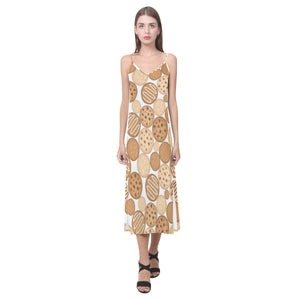 Various cookie pattern V-Neck Open Fork Long Dress