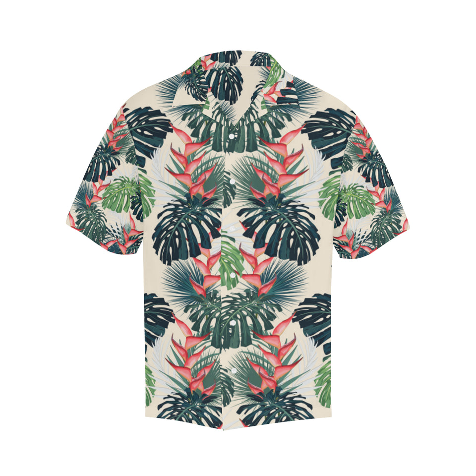 heliconia flowers, palm and monstera leaves Men's All Over Print Hawaiian Shirt