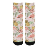 Pink flamingo birds pineapples hibiscus flower pat Crew Socks