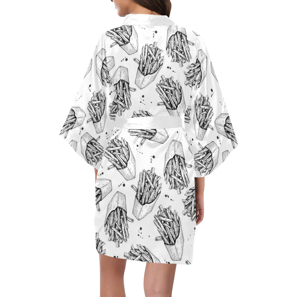 Hand drawn french fries pattern Women's Short Kimono Robe