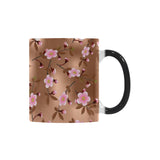 Pink sakura cherry blossom drak brown background Morphing Mug Heat Changing Mug