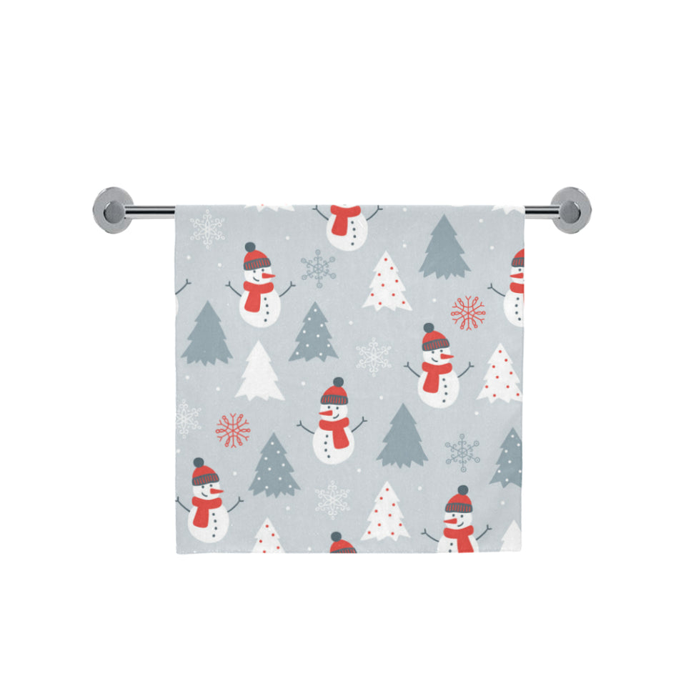 Snowman christmas tree snow gray background Bath Towel