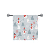 Snowman christmas tree snow gray background Bath Towel