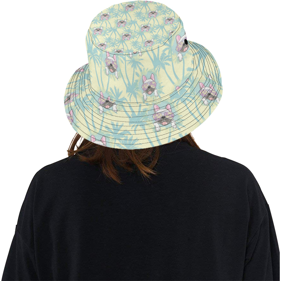 French bulldog hawaii blackground Unisex Bucket Hat